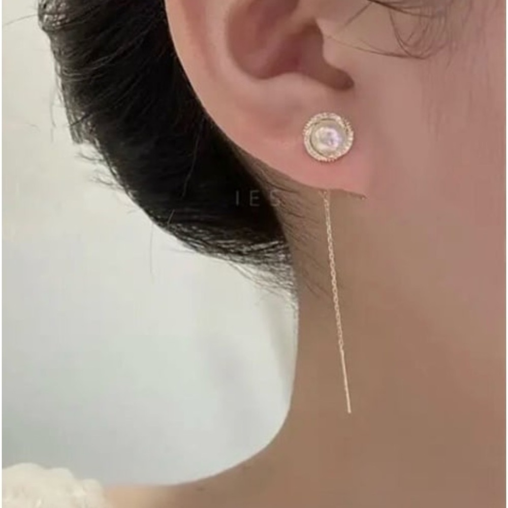 Sterling Silver Vintage Style Pearl Crystal Swirl Threaded Needle Earrings New